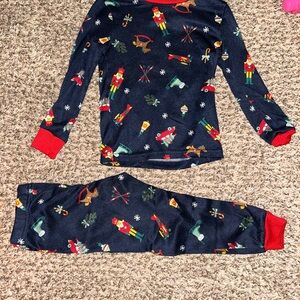Festive Kids Pajamas - Navy with Red Accents